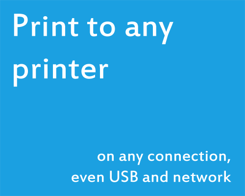 Print to any printer on any connection, even USB and network